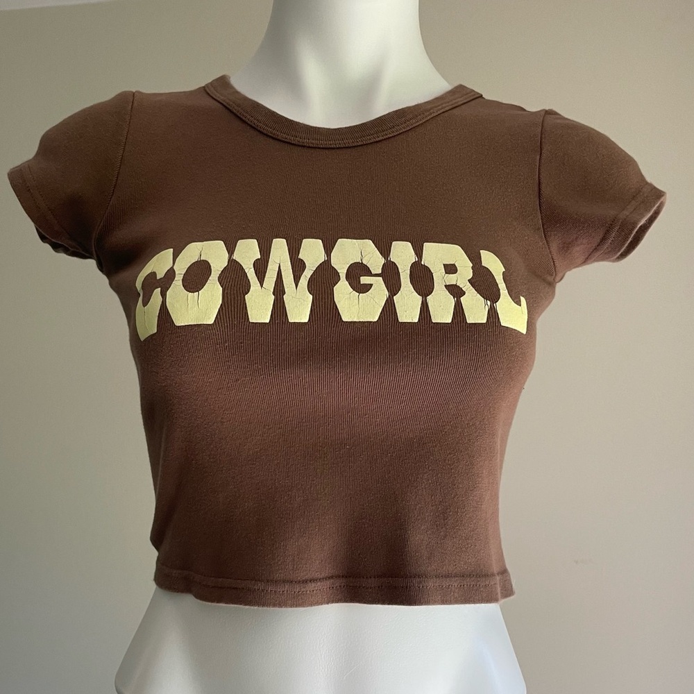 Brandy Melville Brown Cowgirl Graphic Baby Tee